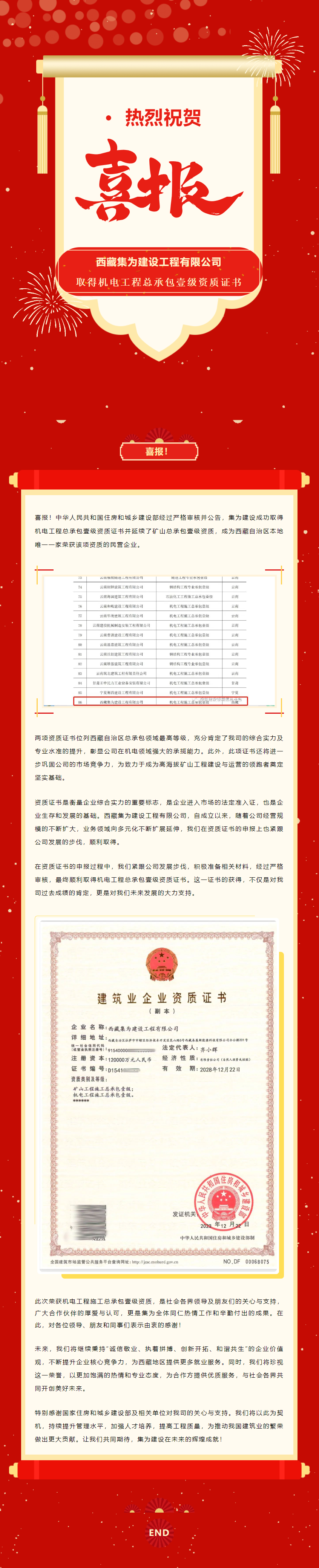 喜報(bào)｜祝賀集為建設(shè)取得機(jī)電工程總承包壹級資質(zhì)證書內(nèi)容